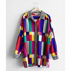Vintage Color Block Button Up Top